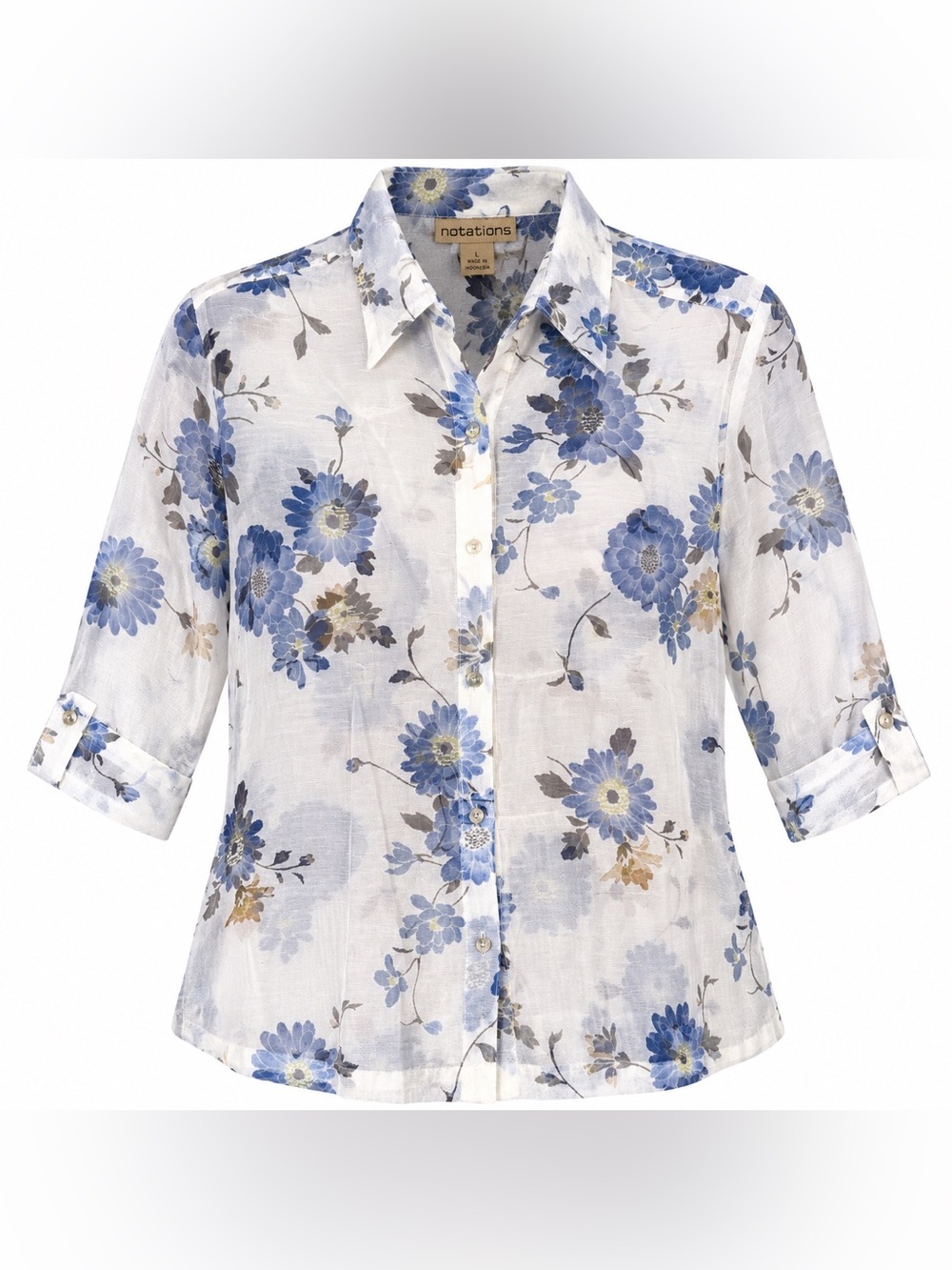 Notations Blue Floral Button-Front Women's Top